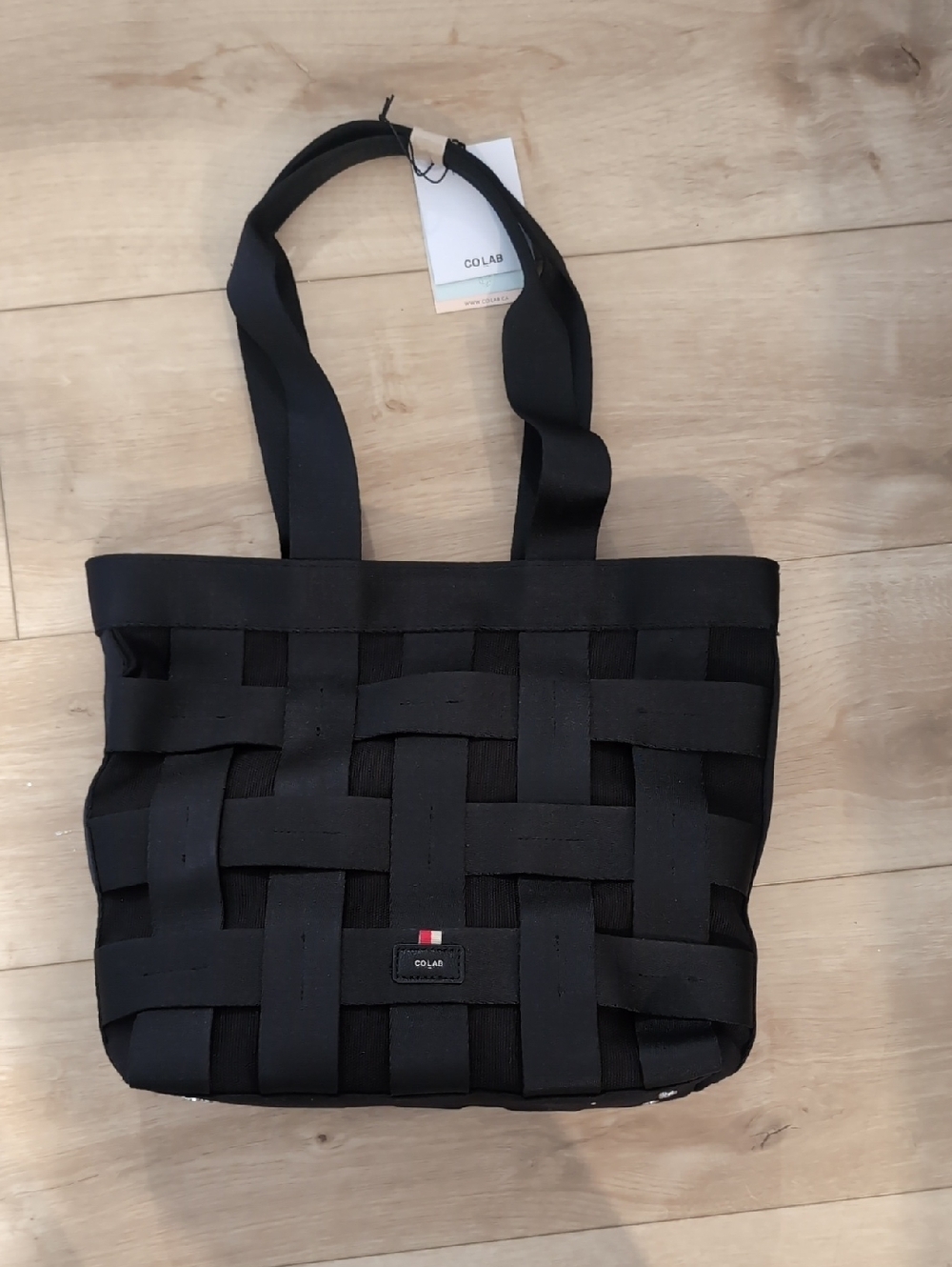 COLAB Black Woven Messenger Tote Bag